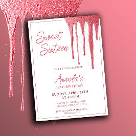 Invitación Elegante Rosa de oro Purpurina Drip Sweet 16 Cumpl