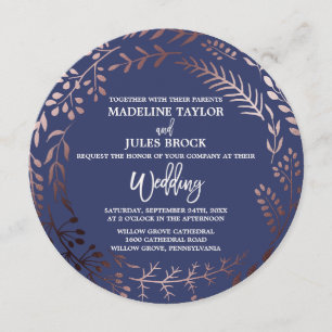 Invitación Elegante Rosa de oro y Boda de la Ronda Naval