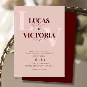 Invitación Elegante Rosa de oro y Boda de vino oscuro