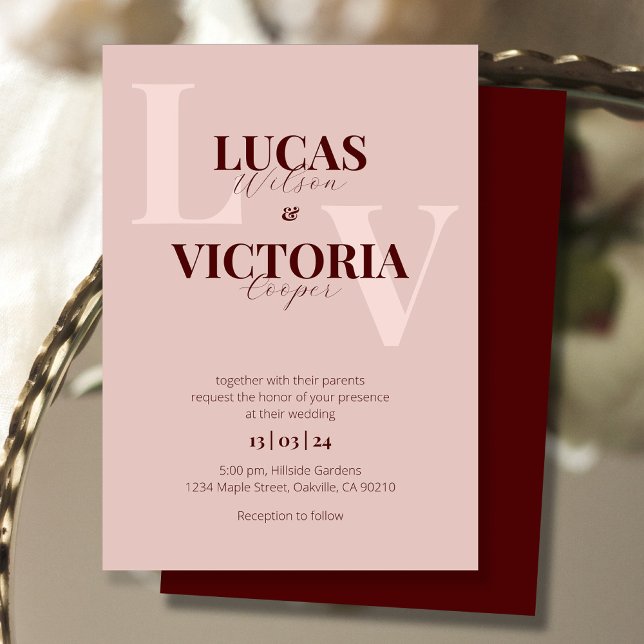 Invitación Elegante Rosa de oro y Boda de vino oscuro (Subido por el creador)