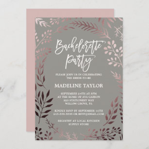 Invitación Elegante Rosa de oro y fiesta de la soltera gris