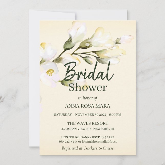Invitación *~* Elegante Rosa de playa blanca Floral Bridal Sh (Anverso)