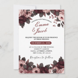 Invitación Elegante Rosa de Rubor Rosa Borgoña Boho Boda