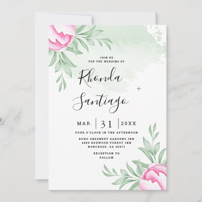 Invitación Elegante Rosa de vegetación simple Boda de oro mín (Anverso)