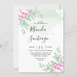Invitación Elegante Rosa de vegetación simple Boda de oro mín