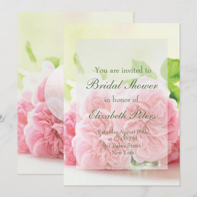 Invitación Elegante Rosa de verano rosa Boda ducha de novia (Anverso / Reverso)
