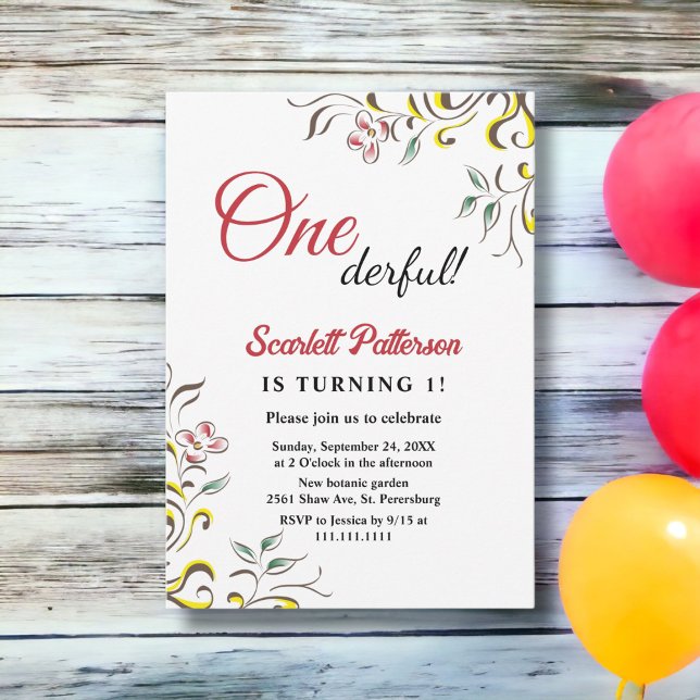 Invitación Elegante Rosa de Verdor Simple Floral Primer cumpl (Subido por el creador)