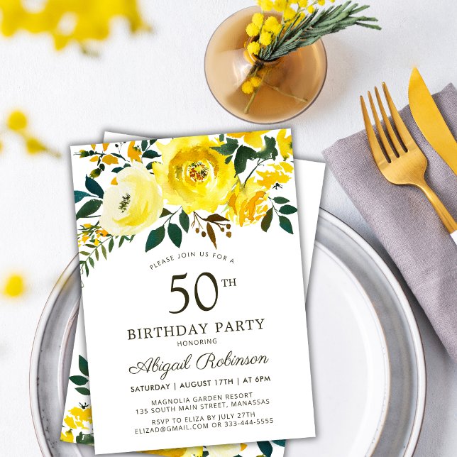 Invitación Elegante Rosa del Jardín Amarillo Floral 50 cumple (Subido por el creador)