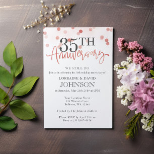 Invitación Elegante Rosa Desposorio 35 Aniversario de Bodas