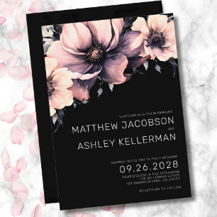 Invitación Elegante Rosa Desvanecido Negro Floral Boda