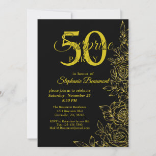 Invitación Elegante Rosa dorada de mujeres flor 50 cumpleaños