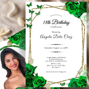 Invitación Elegante Rosa Dorada y Verde Debut de 18 Cumpleaño