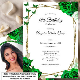 Invitación Elegante Rosa Dorada y Verde Debut de 18 Cumpleaño