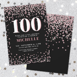 Invitación Elegante Rosa Dorado Cumpleaños 100