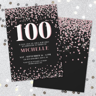 Invitación Elegante Rosa Dorado Cumpleaños 100