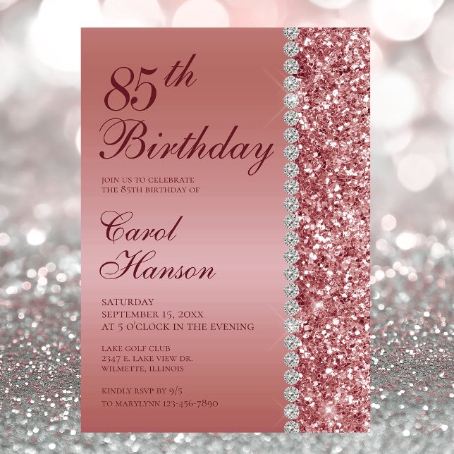 Invitación Elegante Rosa Dorado Cumpleaños 85 (Subido por el creador)