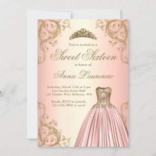 Invitación Elegante Rosa Dorado Dulces 16