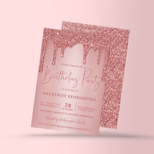 Invitación Elegante Rosa Dorado Esparkle Purpurinas Drithday