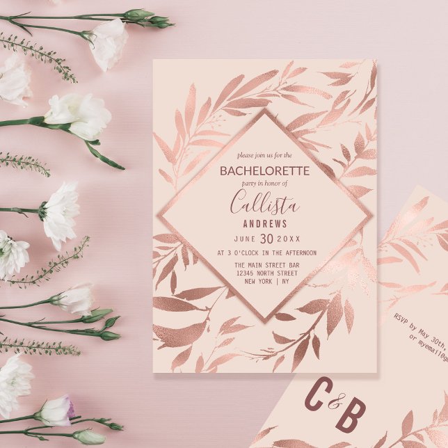 Invitación Elegante Rosa dorado Floral Bachelorette Rubor ros (Subido por el creador)