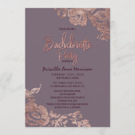 Invitación Elegante Rosa Dorado Floral Morado Mauve Bachelore