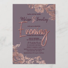 Invitación Elegante Rosa Dorado Floral Morado Mauve Noche