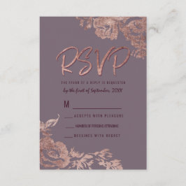 Invitación Elegante Rosa Dorado Floral RSVP Malva