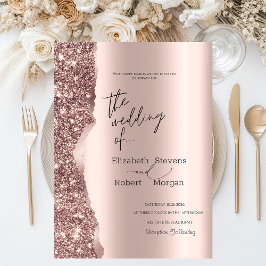 Invitación Elegante Rosa Dorado Glitter Script 