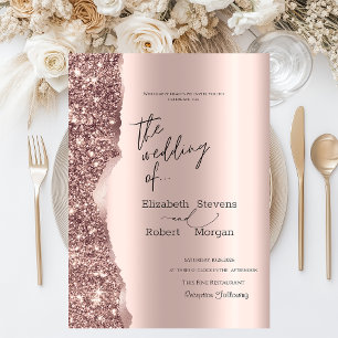 Invitación Elegante Rosa Dorado Glitter Script