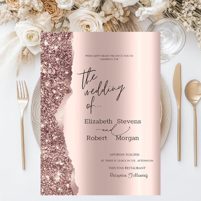 Invitación Elegante Rosa Dorado Glitter Script  (Subido por el creador)