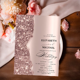 Invitación Elegante Rosa Dorado Glitter Script Boda 