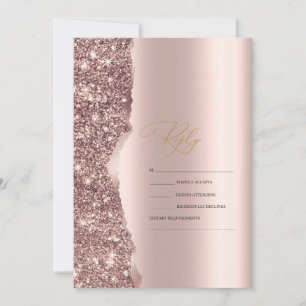 Invitación Elegante Rosa Dorado Glitter Script RSVP