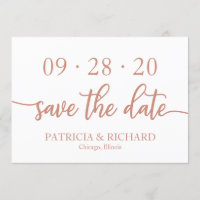 Elegante Rosa Dorado Letra Bodas Save The Date