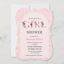 Invitación Elegante Rosa Dorado letras florales Chica Bebé du