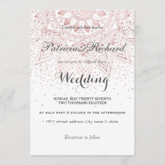 Invitación Elegante rosa dorado mandala confetti boda