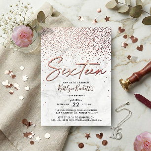 Invitación Elegante Rosa Dorado & Mármol Cumpleaños 16