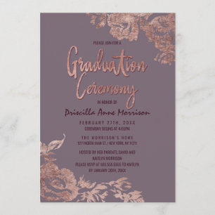 Invitación Elegante Rosa Dorado Morado Mauve Graduación