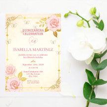 Elegante Rosa Dorado Quinceañera Cumpleaños Vintag