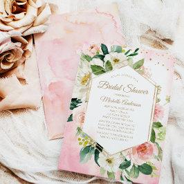 Invitación Elegante Rosa dorado rosado floral ducha de novia