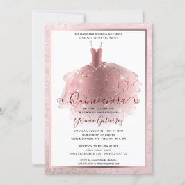 Invitación Elegante Rosa Dorado Vestido Quinceañera