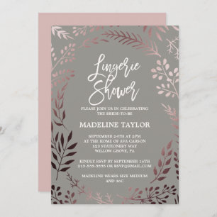 Invitación Elegante Rosa Dorado y Gray Lingerie Ducha