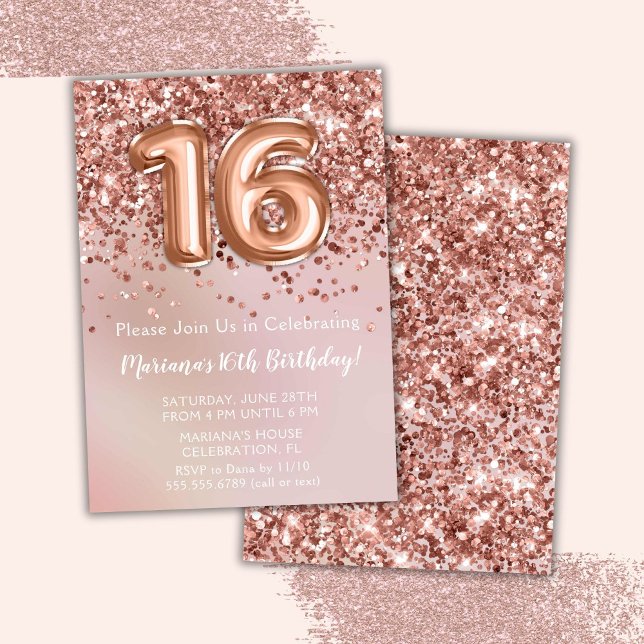 Invitación Elegante Rosa Dulce de Oro Fiesta de Cumpleaños 16 (Subido por el creador)