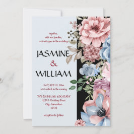 Invitación Elegante rosa dusty azul floral