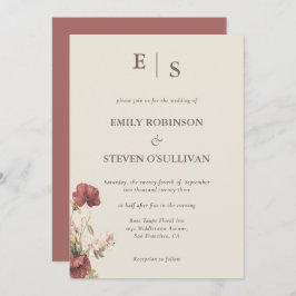 Invitación Elegante Rosa Dusty Floral Monogramado