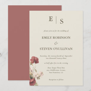 Invitación Elegante Rosa Dusty Floral Monogramado