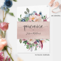 Elegante Rosa español Oro Quinceañera doblado