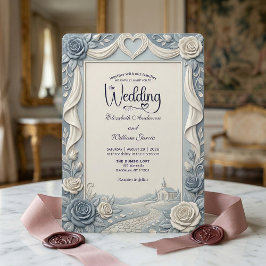 Invitación Elegante Rosa Falsa Embutida Dusty Blue Victoriana