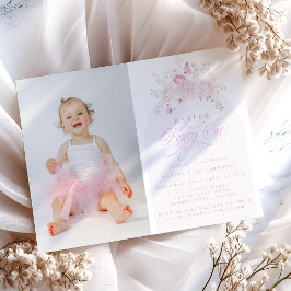 Invitación Elegante Rosa Fantasía Uno | Foto Cumpleaños 1er A