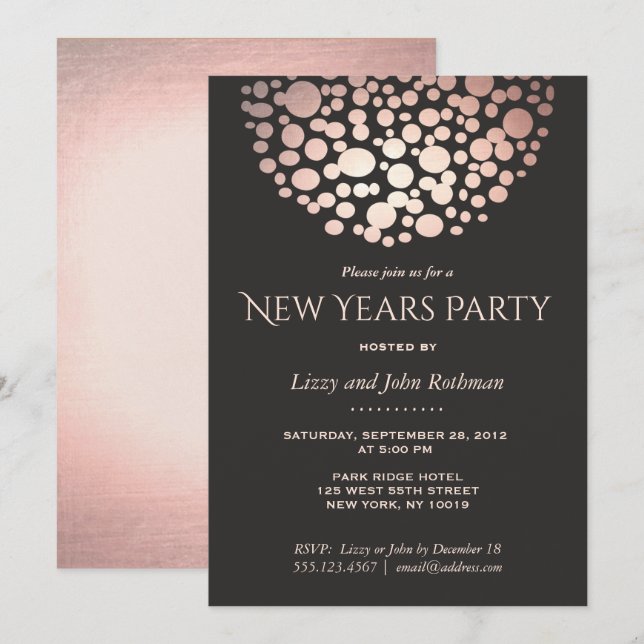 Invitación Elegante Rosa Fiesta de Nochevieja de Año Nuevo (Anverso / Reverso)