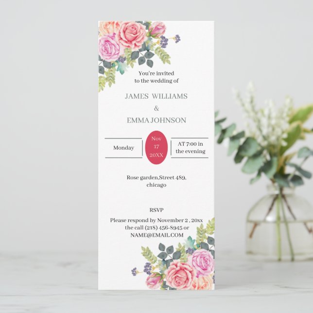 Invitación Elegante Rosa Flor Boda personalizado (Anverso de pie)