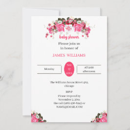 Invitación Elegante Rosa Flor Personalizada Baby Shower